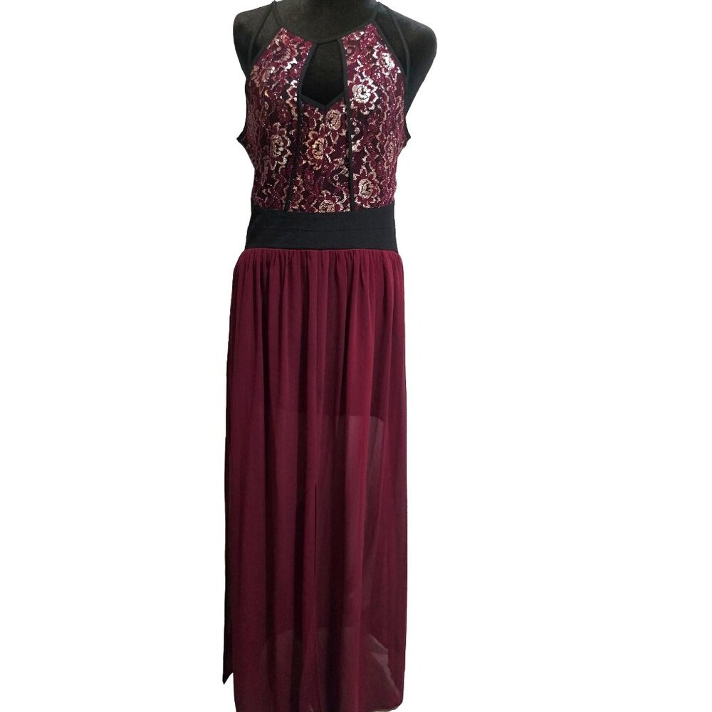 Sans Souci Burgundy Lace & Chiffon Maxi Dress M